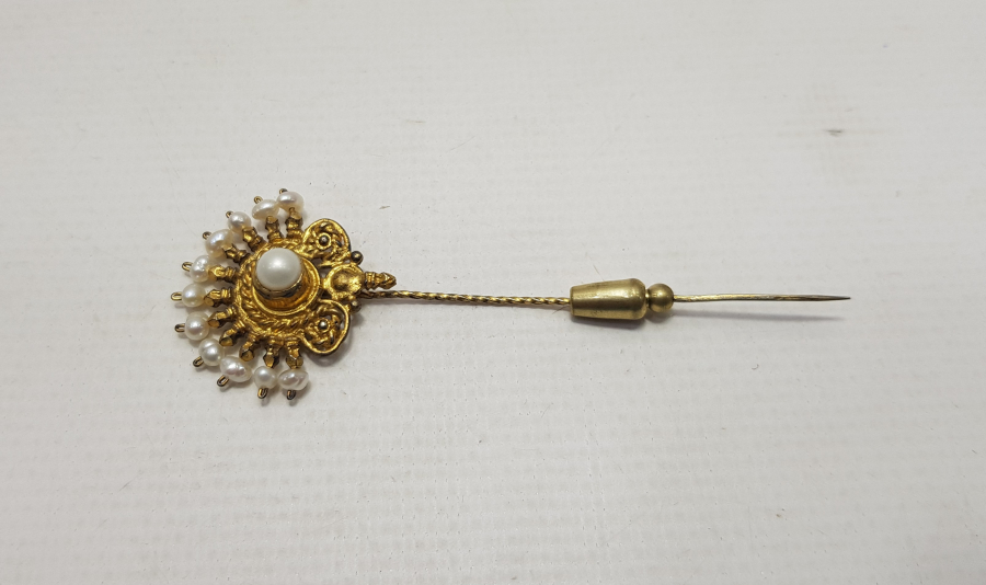 OSMANLI DÖNEMİ İNCİLERLE SÜSLÜ GÜMÜŞ SAÇ İĞNESİ 