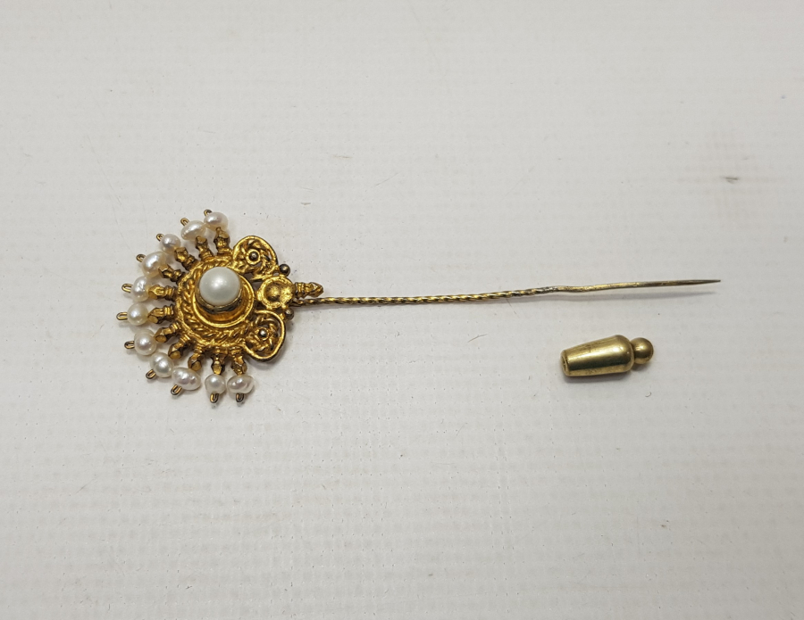 OSMANLI DÖNEMİ İNCİLERLE SÜSLÜ GÜMÜŞ SAÇ İĞNESİ 