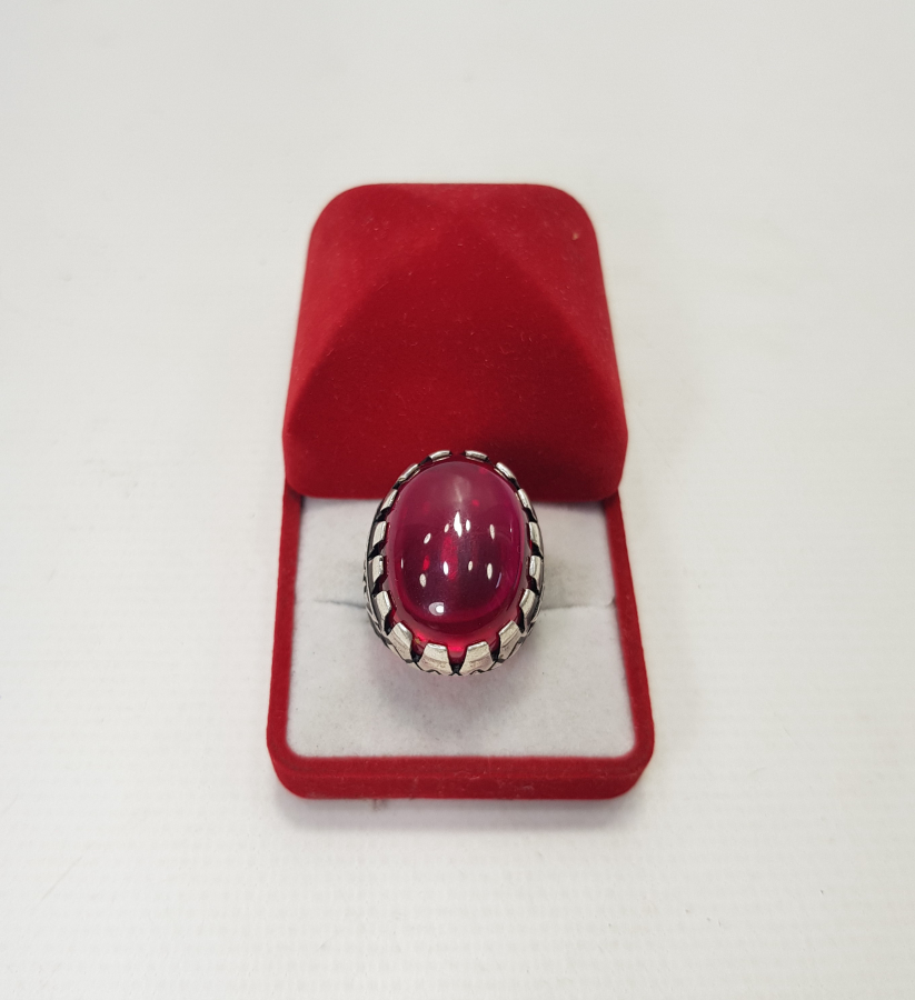 ÖZEL YAPIM BÜYÜK YAKUT TAŞLI GÜMÜŞ YÜZÜK