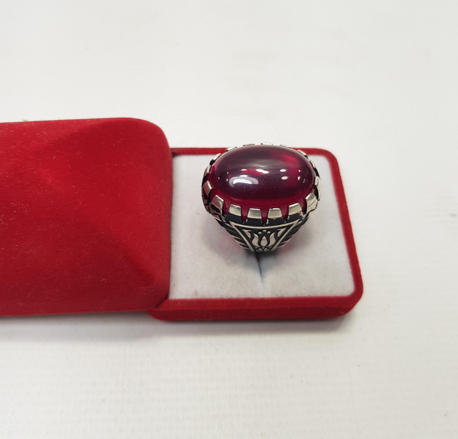 ÖZEL YAPIM BÜYÜK YAKUT TAŞLI GÜMÜŞ YÜZÜK