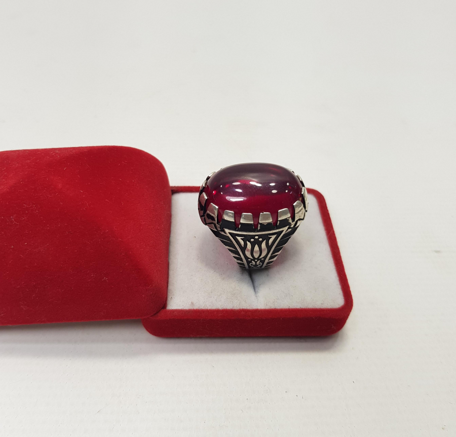 ÖZEL YAPIM BÜYÜK YAKUT TAŞLI GÜMÜŞ YÜZÜK