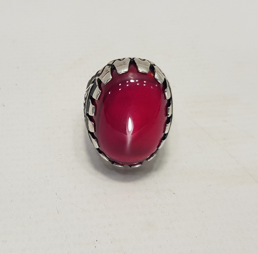 ÖZEL YAPIM BÜYÜK YAKUT TAŞLI GÜMÜŞ YÜZÜK