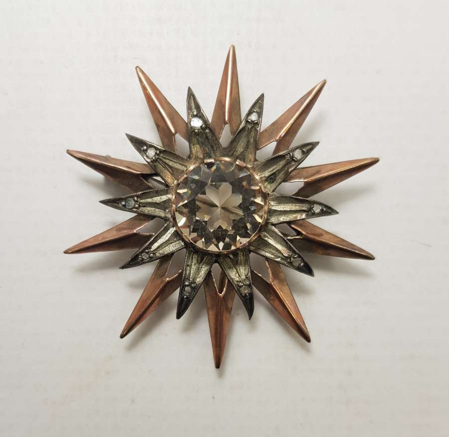 OSMANLI DÖNEMİ ELMASLARLA SÜSLÜ SİTRİN TAŞLI ALTIN BROŞ 