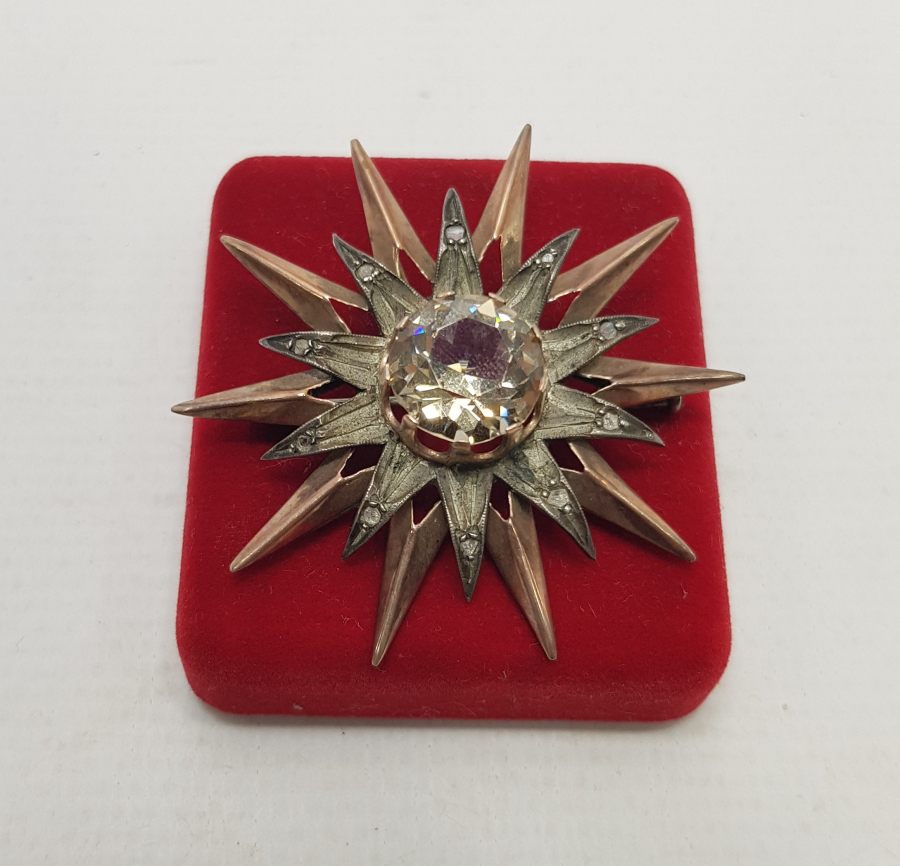 OSMANLI DÖNEMİ ELMASLARLA SÜSLÜ SİTRİN TAŞLI ALTIN BROŞ 