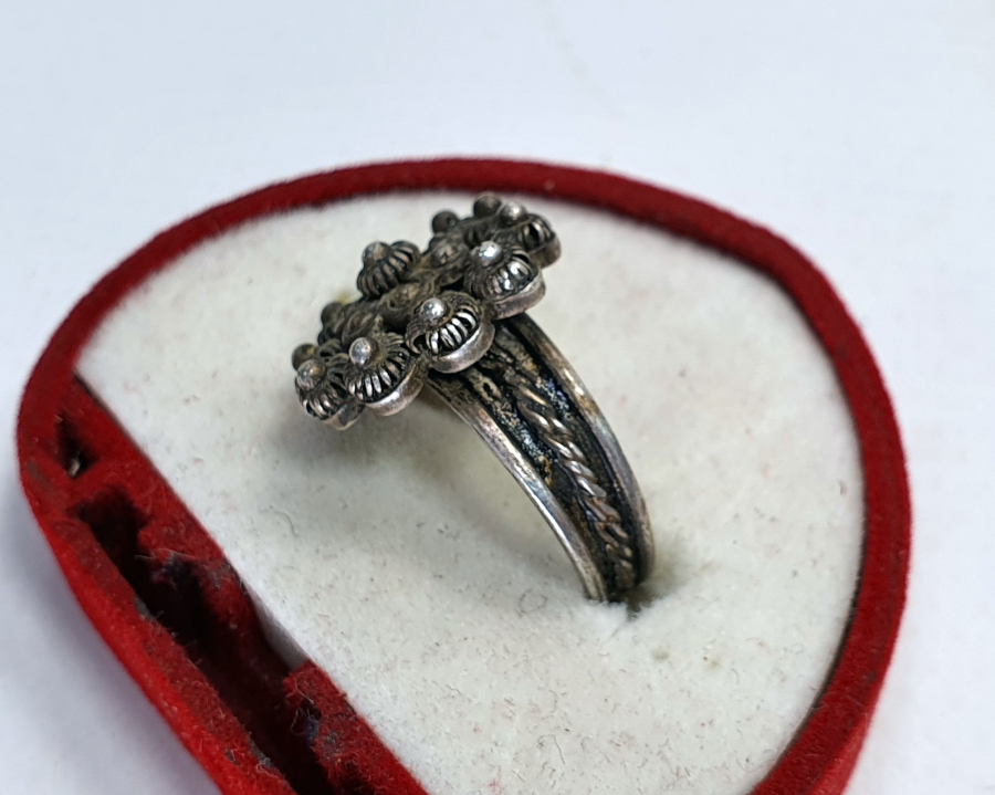 OSMANLI DÖNEMİ ERMENİ İŞİ GÜVERSE İŞÇİLİKLİ NADİR GÜMÜŞ YÜZÜK