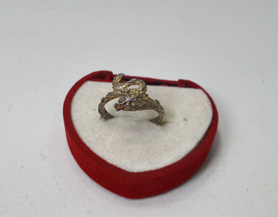 OSMANLI DÖNEMİ RUM İŞİ YILAN FORMLU GÜMÜŞ YÜZÜK