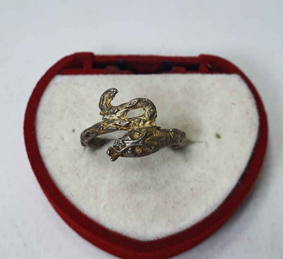 OSMANLI DÖNEMİ RUM İŞİ YILAN FORMLU GÜMÜŞ YÜZÜK