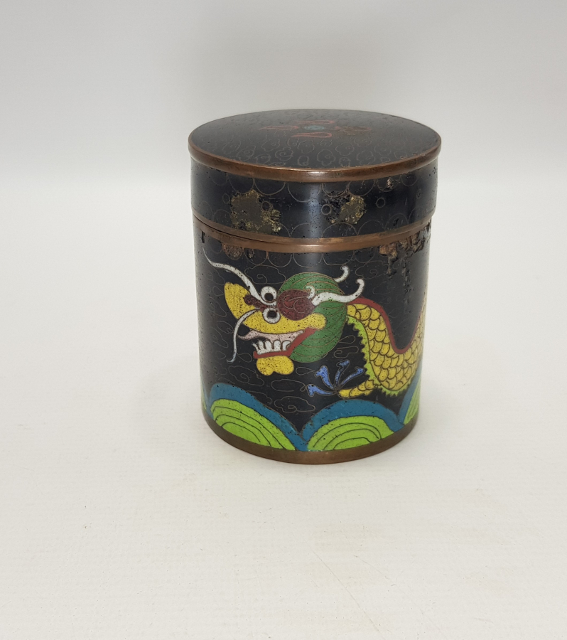 EJDERHA RESİMLİ, MİNELİ CLOISONNE KUTU 