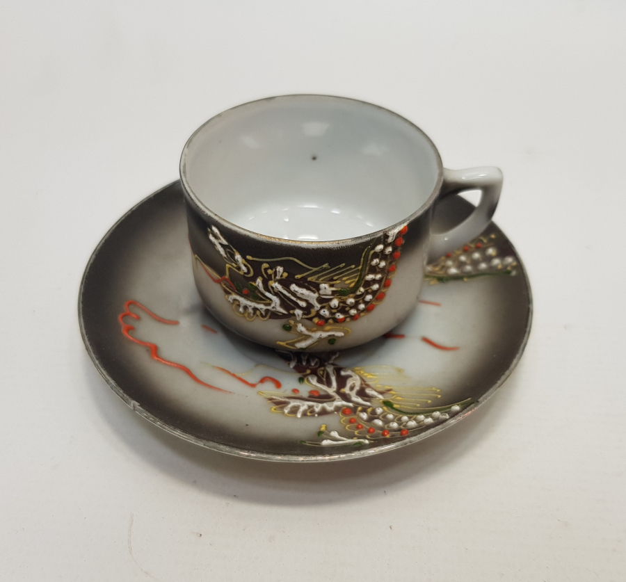 ESKİ JAPON MALI MİNELİ PORSELEN KAHVE FİNCANI