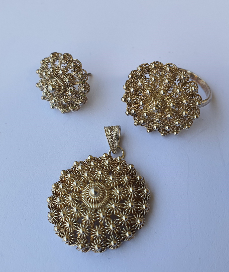 GÜVERSE İŞÇİLİKLİ GÜMÜŞ KÜPE KOLYE YÜZÜK TAKIMI