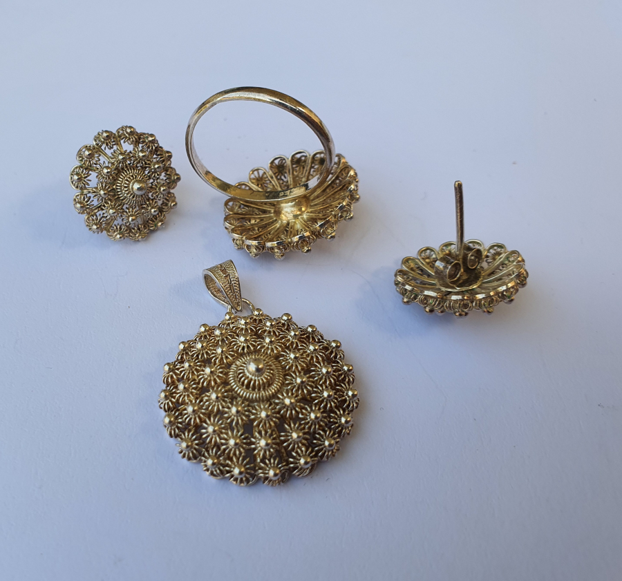 GÜVERSE İŞÇİLİKLİ GÜMÜŞ KÜPE KOLYE YÜZÜK TAKIMI