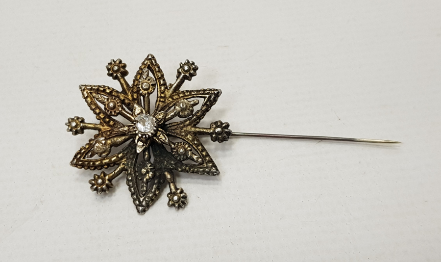 OSMANLI DÖNEMİ ORTASI ELMAS TAŞLI YILDIZ FORMLU BROŞ İĞNE
