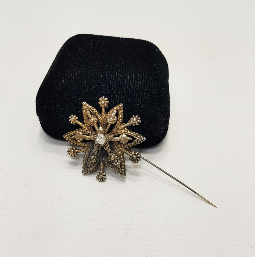 OSMANLI DÖNEMİ ORTASI ELMAS TAŞLI YILDIZ FORMLU BROŞ İĞNE