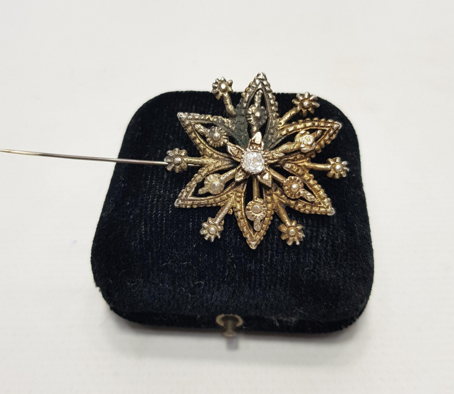 OSMANLI DÖNEMİ ORTASI ELMAS TAŞLI YILDIZ FORMLU BROŞ İĞNE