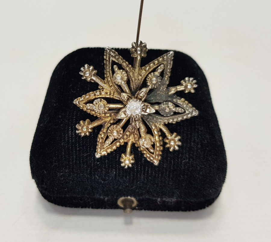 OSMANLI DÖNEMİ ORTASI ELMAS TAŞLI YILDIZ FORMLU BROŞ İĞNE