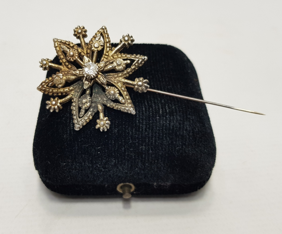 OSMANLI DÖNEMİ ORTASI ELMAS TAŞLI YILDIZ FORMLU BROŞ İĞNE