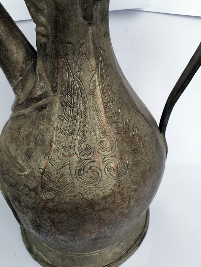 OSMANLI DÖNEMİ TAMAMI İŞLEMELİ ERMENİ USTA İMZALI NADİR FORMDA İBRİK