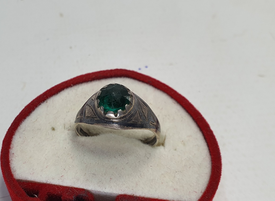 OSMANLI DÖNEMİ ÜZERİ TAŞLI VE SAVATLI ERMENİ İŞİ GÜMÜŞ YÜZÜK