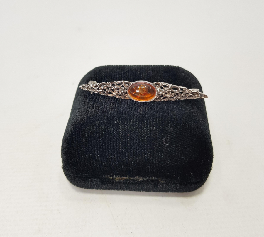 DAMLA KEHRİBARLI GÜMÜŞ BROŞ 