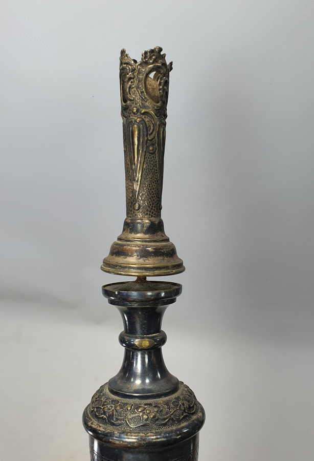 OSMANLI DÖNEMİ AZNAVUR İŞÇİLİKLİ NADİR FORMDA GÜMÜŞ KAPLAMA ŞAMDAN