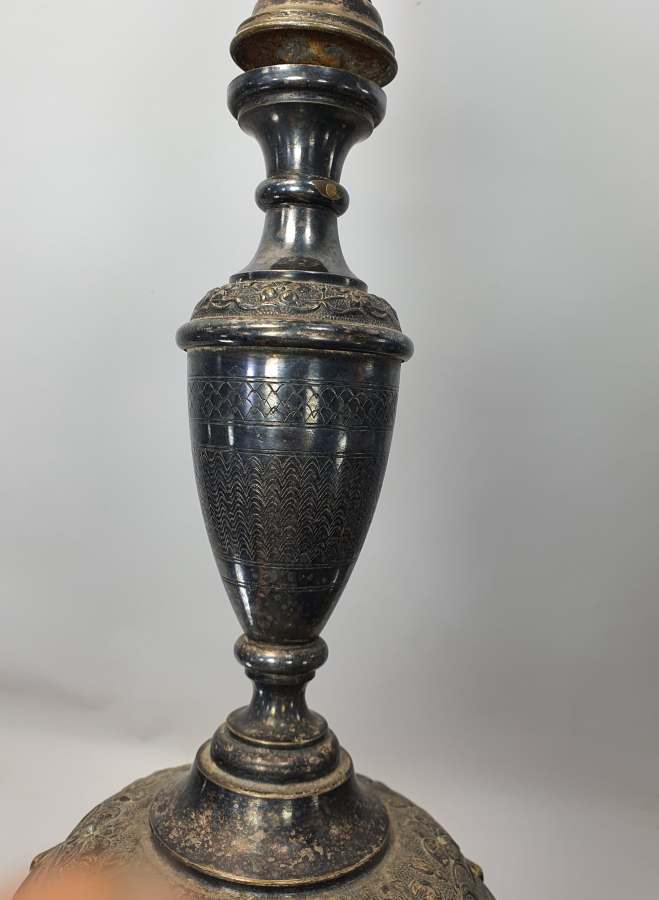 OSMANLI DÖNEMİ AZNAVUR İŞÇİLİKLİ NADİR FORMDA GÜMÜŞ KAPLAMA ŞAMDAN