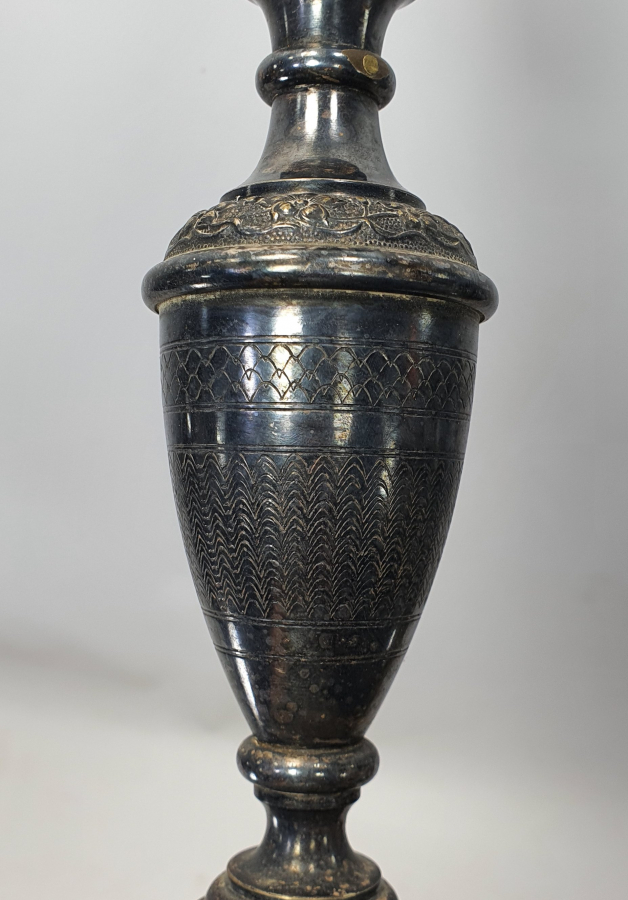 OSMANLI DÖNEMİ AZNAVUR İŞÇİLİKLİ NADİR FORMDA GÜMÜŞ KAPLAMA ŞAMDAN