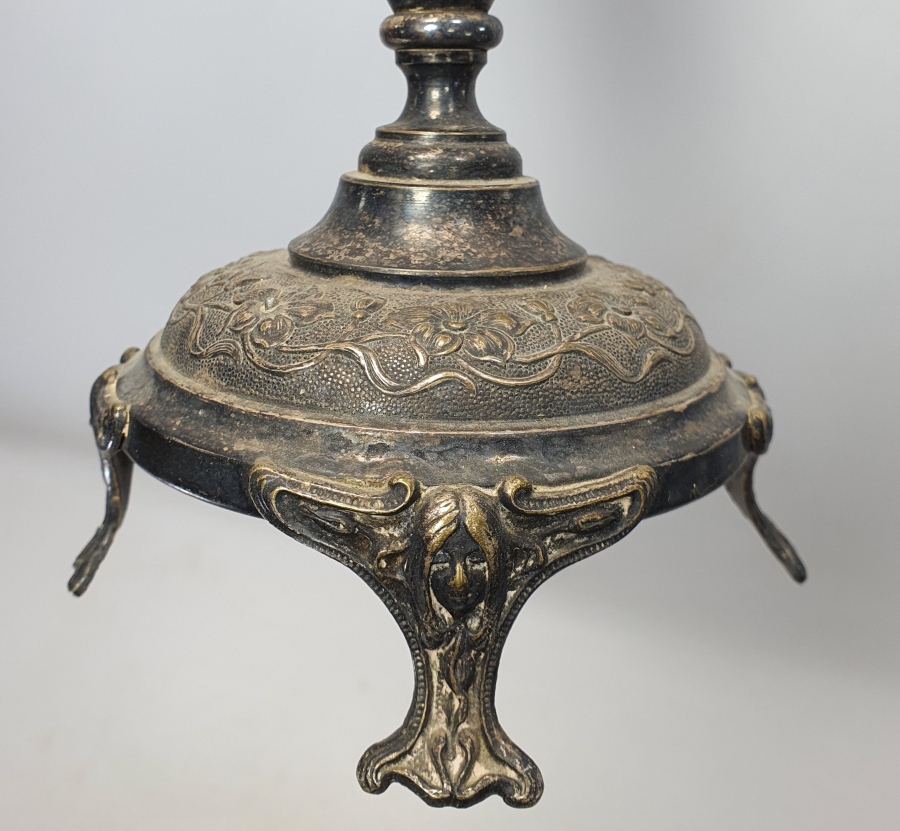 OSMANLI DÖNEMİ AZNAVUR İŞÇİLİKLİ NADİR FORMDA GÜMÜŞ KAPLAMA ŞAMDAN