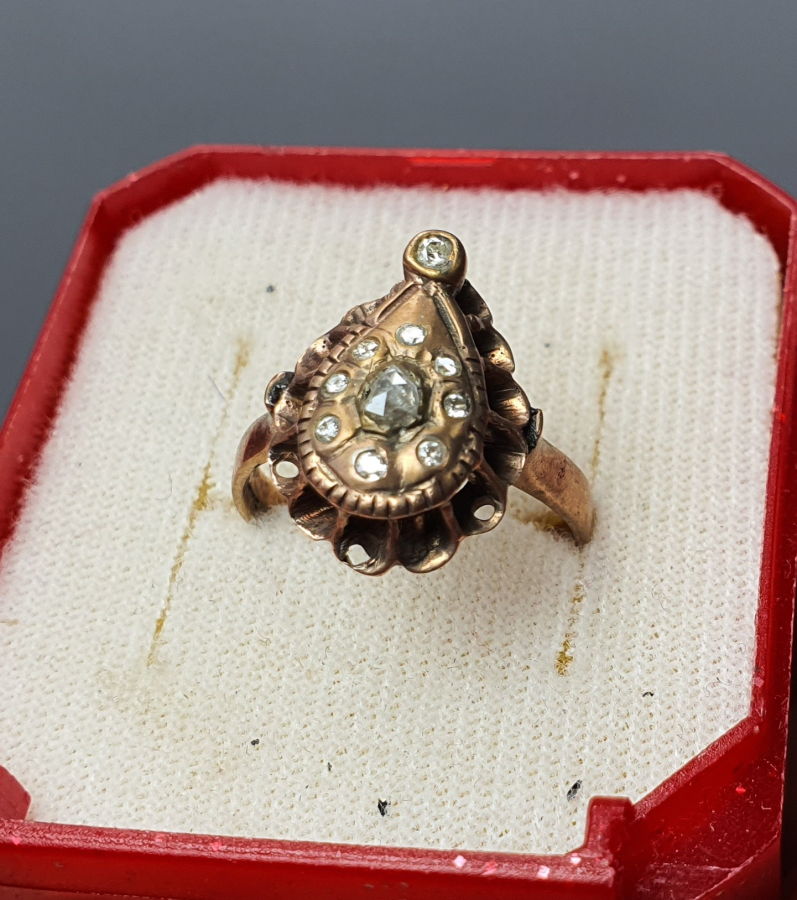 OSMANLI DÖNEMİ KOÇ BAŞI MODELİ ELMASLI ALTIN YÜZÜK