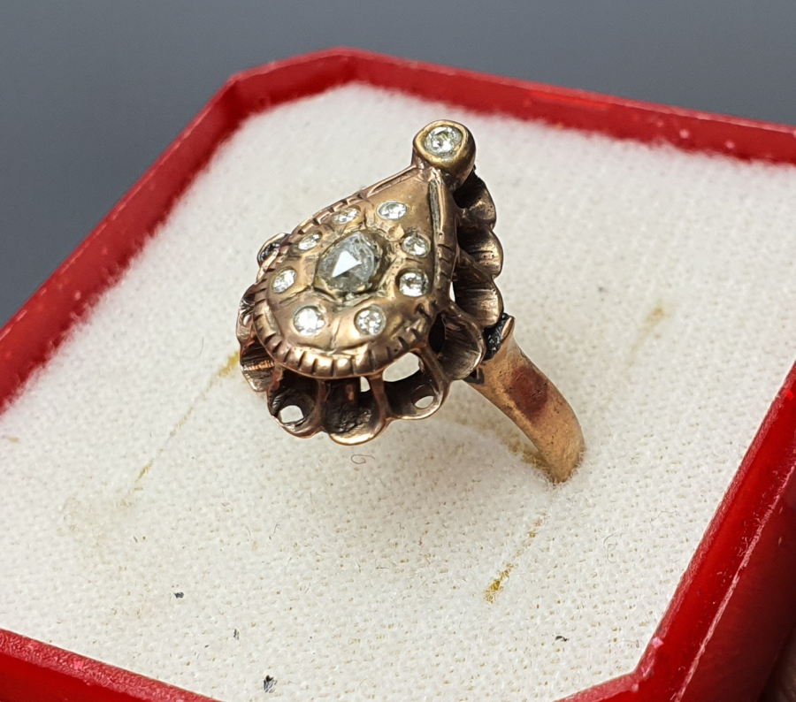 OSMANLI DÖNEMİ KOÇ BAŞI MODELİ ELMASLI ALTIN YÜZÜK