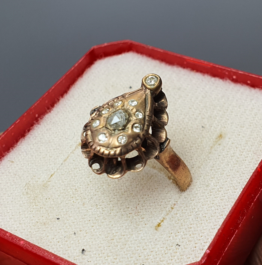 OSMANLI DÖNEMİ KOÇ BAŞI MODELİ ELMASLI ALTIN YÜZÜK