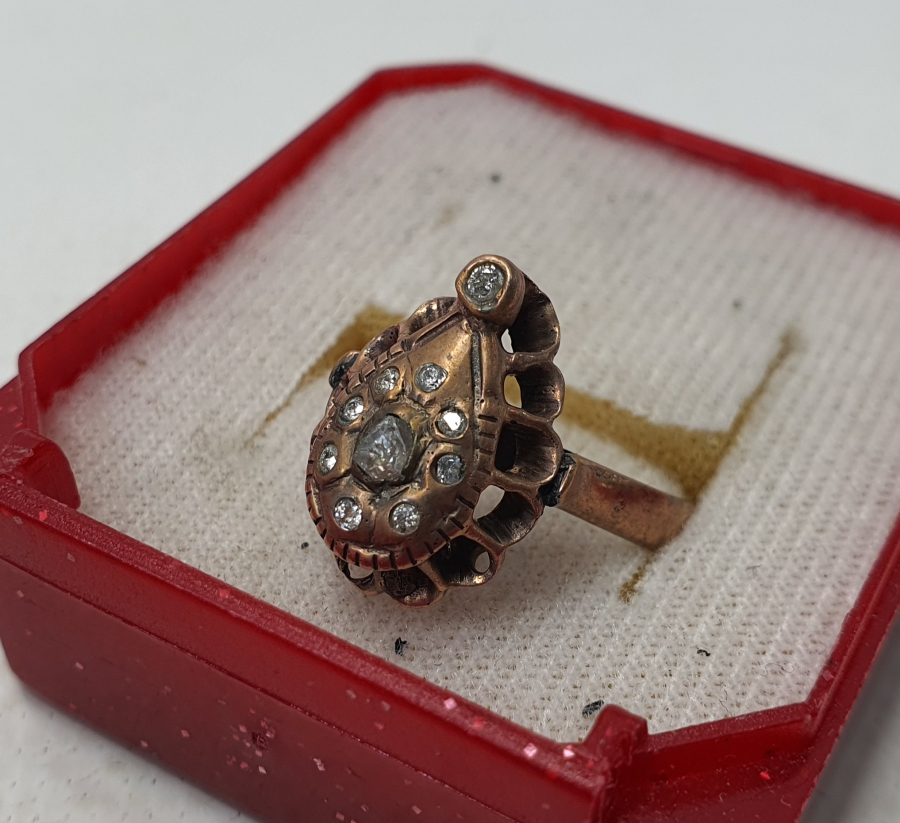 OSMANLI DÖNEMİ KOÇ BAŞI MODELİ ELMASLI ALTIN YÜZÜK