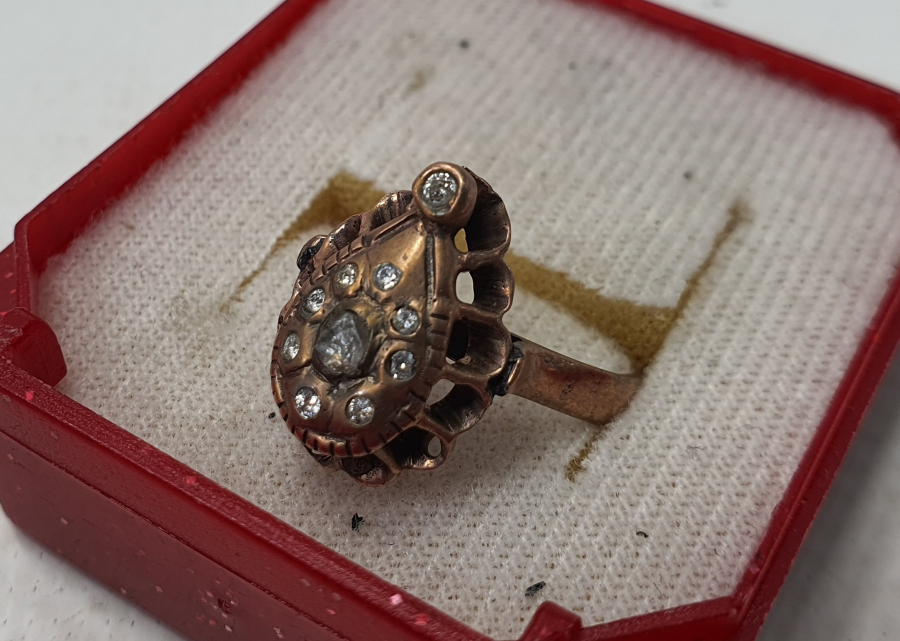 OSMANLI DÖNEMİ KOÇ BAŞI MODELİ ELMASLI ALTIN YÜZÜK