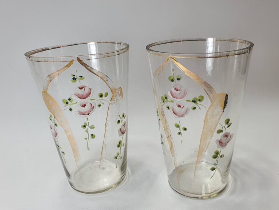 OSMANLI DÖNEMİ 2 ADET EL BOYAMA SU BARDAĞI