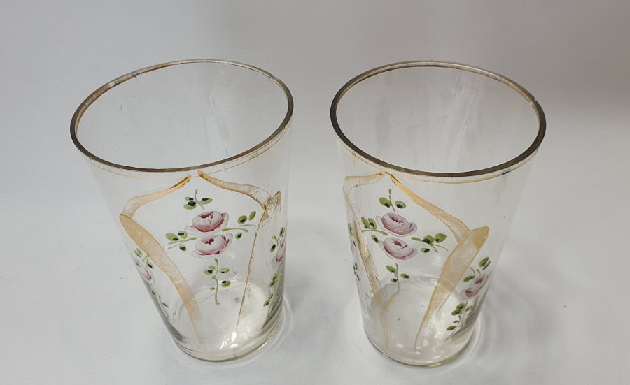 OSMANLI DÖNEMİ 2 ADET EL BOYAMA SU BARDAĞI