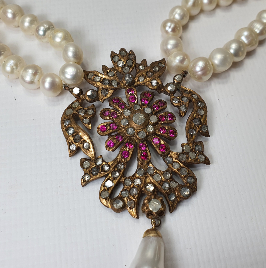 1940 LARDAN ÖZEL YAPIM İNCİ VE ELMASLI GERDANLIK