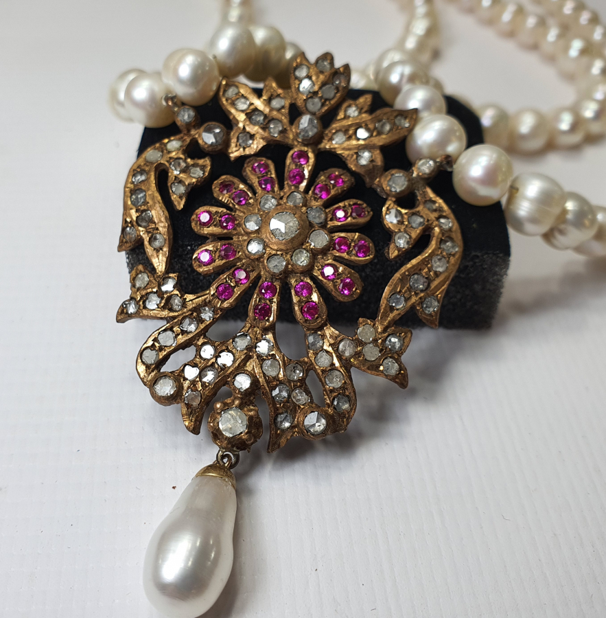 1940 LARDAN ÖZEL YAPIM İNCİ VE ELMASLI GERDANLIK