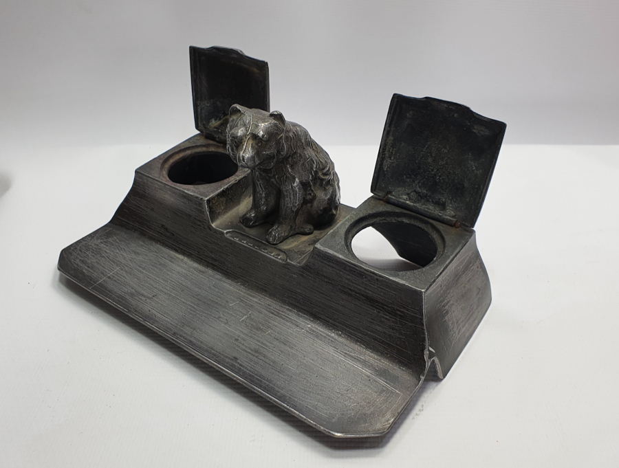 DÖKÜMDEN MAMUL AYI FİGÜRLÜ ANTİKA MASA ÜSTÜ HOKKA