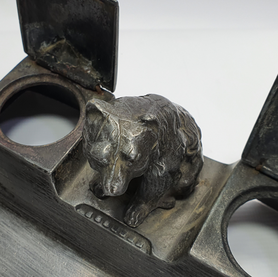 DÖKÜMDEN MAMUL AYI FİGÜRLÜ ANTİKA MASA ÜSTÜ HOKKA