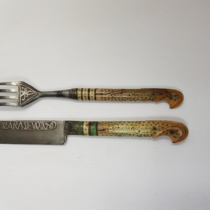 OSMANLI DÖNEMİ BOSNA İŞİ GÜMÜŞ KAKMA ÇATAL BIÇAK SETİ 