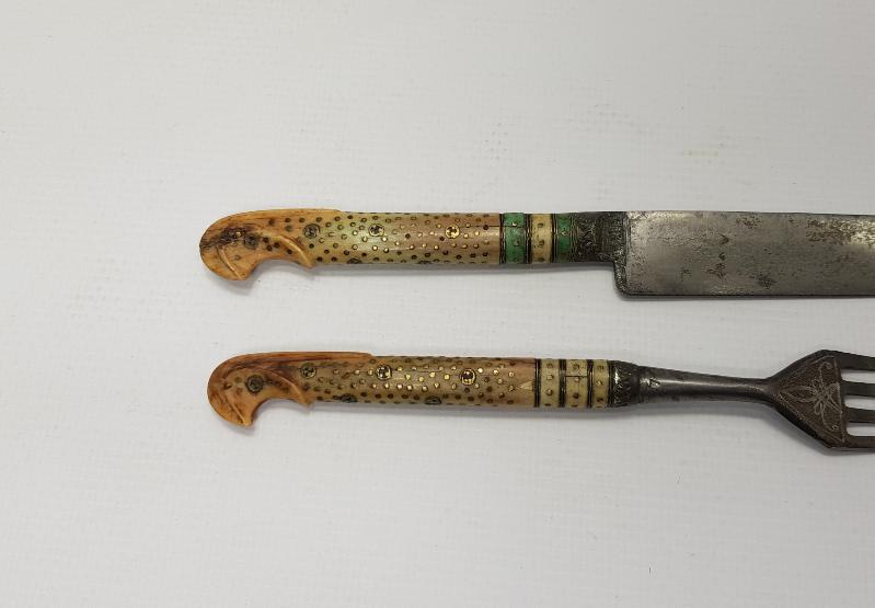 OSMANLI DÖNEMİ BOSNA İŞİ GÜMÜŞ KAKMA ÇATAL BIÇAK SETİ 