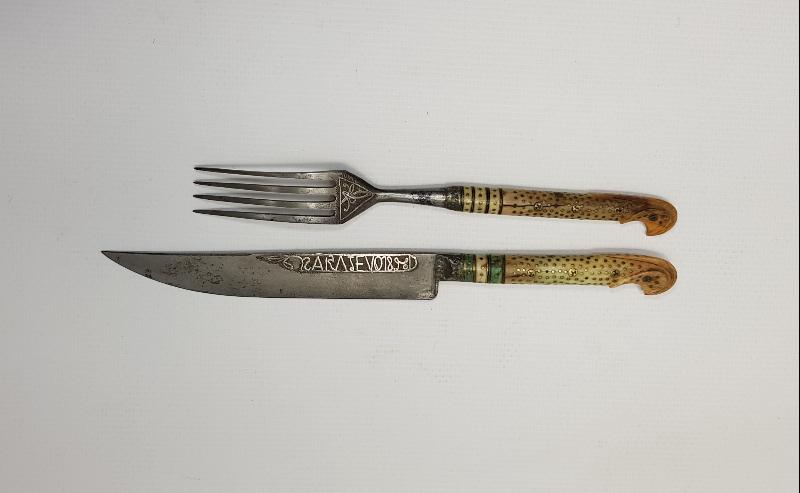 OSMANLI DÖNEMİ BOSNA İŞİ GÜMÜŞ KAKMA ÇATAL BIÇAK SETİ 