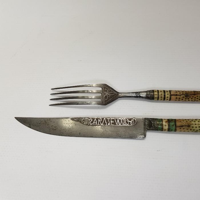 OSMANLI DÖNEMİ BOSNA İŞİ GÜMÜŞ KAKMA ÇATAL BIÇAK SETİ 