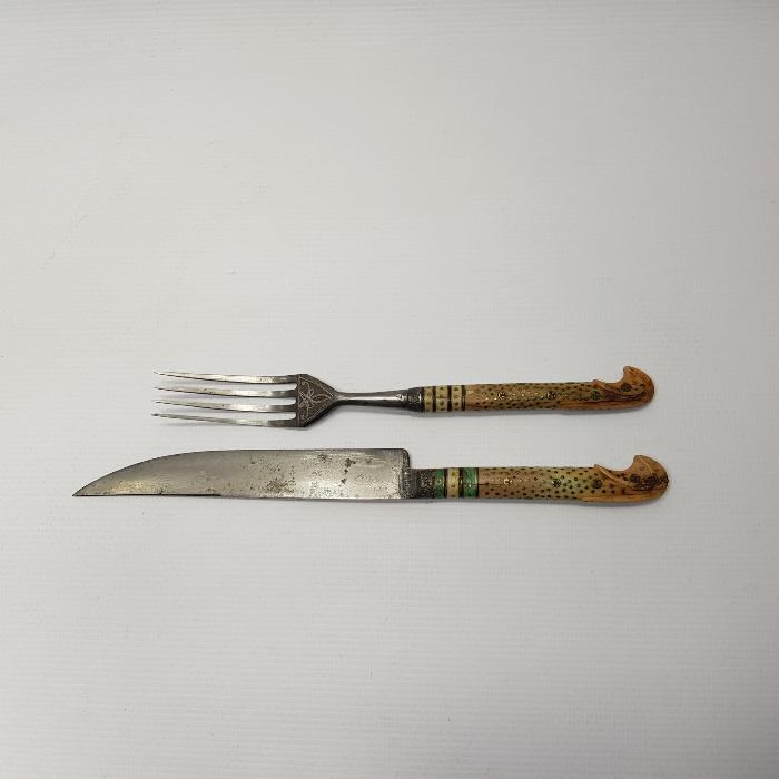 OSMANLI DÖNEMİ BOSNA İŞİ GÜMÜŞ KAKMA ÇATAL BIÇAK SETİ 