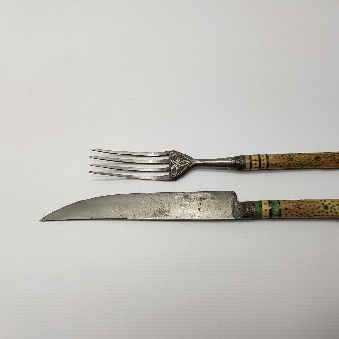 OSMANLI DÖNEMİ BOSNA İŞİ GÜMÜŞ KAKMA ÇATAL BIÇAK SETİ 