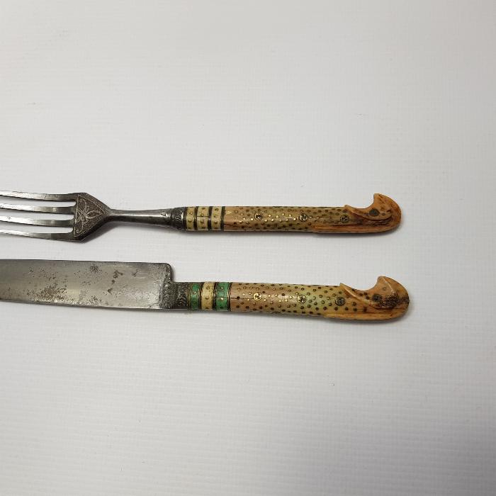 OSMANLI DÖNEMİ BOSNA İŞİ GÜMÜŞ KAKMA ÇATAL BIÇAK SETİ 