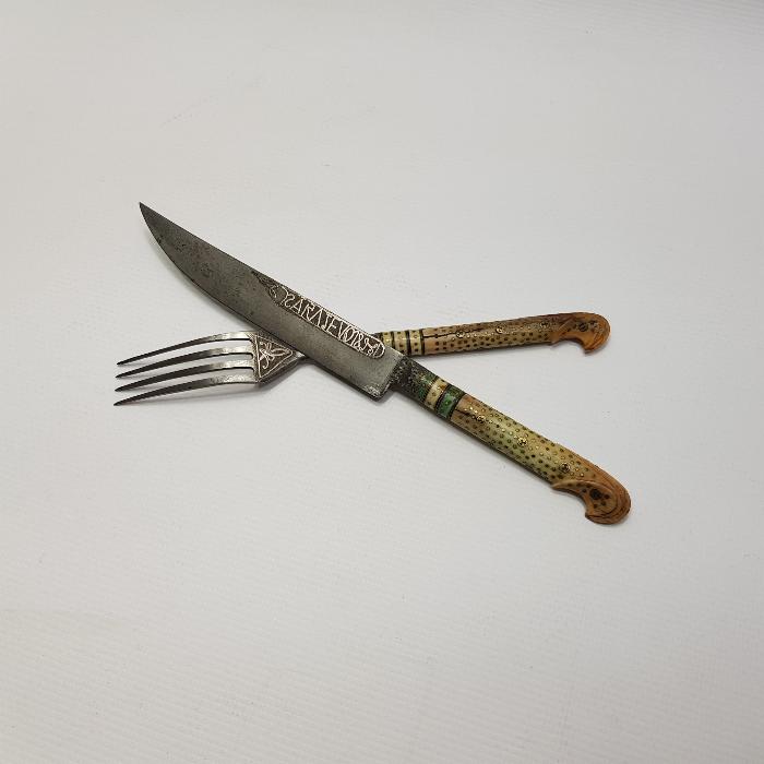 OSMANLI DÖNEMİ BOSNA İŞİ GÜMÜŞ KAKMA ÇATAL BIÇAK SETİ 