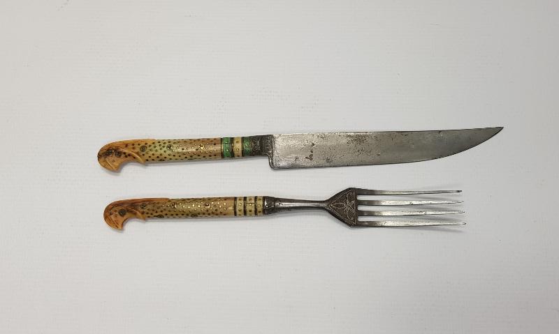 OSMANLI DÖNEMİ BOSNA İŞİ GÜMÜŞ KAKMA ÇATAL BIÇAK SETİ 