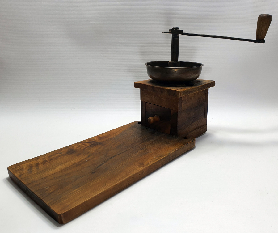 OSMANLI DÖNEMİ KOLU OSMANLICA YAZILI BÜYÜK BOY ANKARA SAMANPAZARI İŞİ AHŞAP KAHVE DEĞİRMENİ