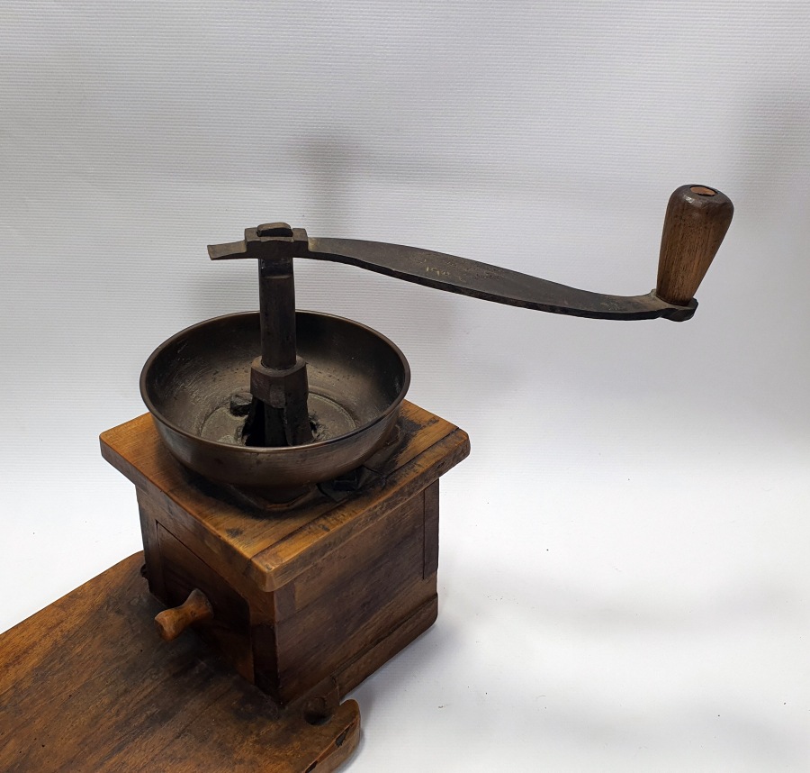 OSMANLI DÖNEMİ KOLU OSMANLICA YAZILI BÜYÜK BOY ANKARA SAMANPAZARI İŞİ AHŞAP KAHVE DEĞİRMENİ