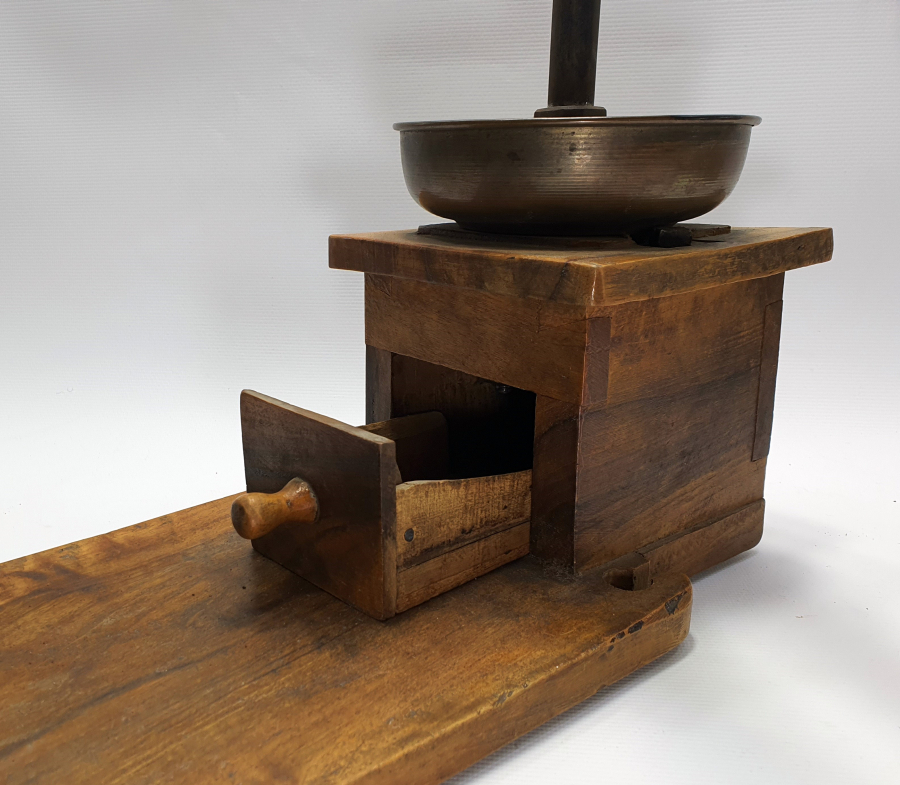 OSMANLI DÖNEMİ KOLU OSMANLICA YAZILI BÜYÜK BOY ANKARA SAMANPAZARI İŞİ AHŞAP KAHVE DEĞİRMENİ